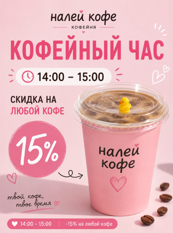 Кофейный час - скидка 15% с 14:00 до 15:00